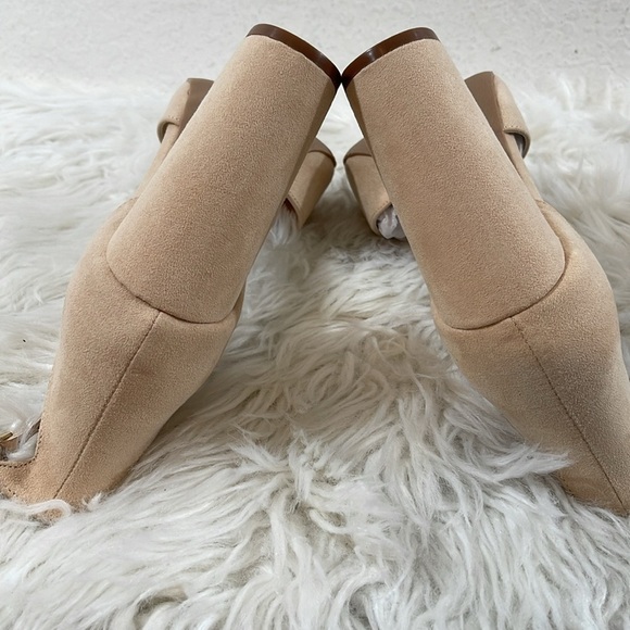 LULUS Laura Light Nude Suede Ankle Strap Chunky Heels Size 10 NEW - Picture 11 of 16